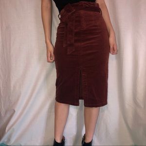 Rust red corduroy slit skirt